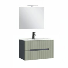 Trent Mobilier de baie 80 cm lavoar ceramic (2 sertare) cu oglindă 60x80 cm gri antracit-verde-oliv