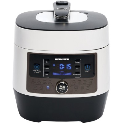 Multicooker cu gatire la presiune Heinner HPCK-6WH, 14 programe, vas antiadeziv detasabil, Timer, presiune reglabila, display LED, Alb foto