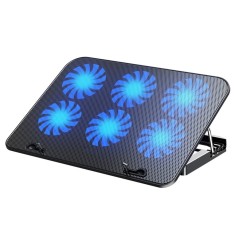 Cooler Laptop Gaming/Suport Laptop cu 5 Trepte de Ajustare, Dimensiuni Compatibile 10-18 inch, 6 Ventilatoare 3500RPM si Silentioase 20dB, Ecran LCD