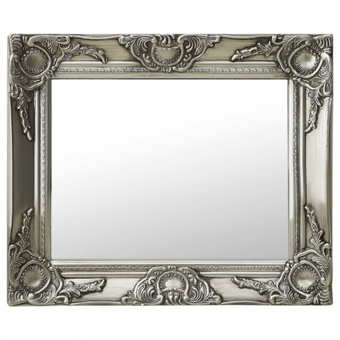 Oglindă de perete &icirc;n stil baroc, argintiu, 50 x 40 cm