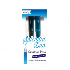 Stilouri Splendid Duo - set de 2 stilouri cu 4 rezerve de cerneala albastra si neagra