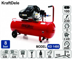 Compresor de aer industrial 100litri, 3kW, 220V KraftDele KD1480 TBC foto