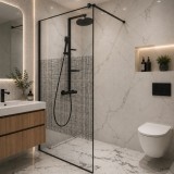 Paravan dus Walk-In 100x195cm, Sticla cu print, Securizata, 8 mm, Profil metalic rezistent 4.5mm, Negru