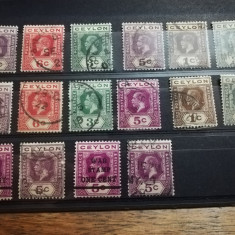 Lot 16 timbre Ceylon, Marea Britanie, stampilat, diferite valori
