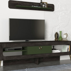 Comoda TV cu raft de perete Milandra, Talon, 180 x 55 cm/120 x 19.5 cm, negru/verde