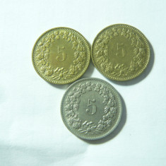 3 Monede Elvetia 5 rappen 1963 Ni si 1983 1984 bronz , cal. F.Buna