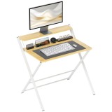 HOMCOM Birou Pliabil pentru Spații Mici, Birou Pliabil pentru Computer cu Raft de Depozitare, 86x66x82 cm, Lemn Natural | Aosom Romania