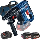 Bosch GBH 180-LI + 1600A00B8J + 1619BZ0100 - Rotopercutor SDS-Plus 2 J motor fara perii + Set 2 acumulatori si incarcator Li-Ion 18 V 5 Ah + Geanta te
