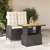 vidaXL Set mobilier de grădină cu perne, 2 piese, negru, poliratan