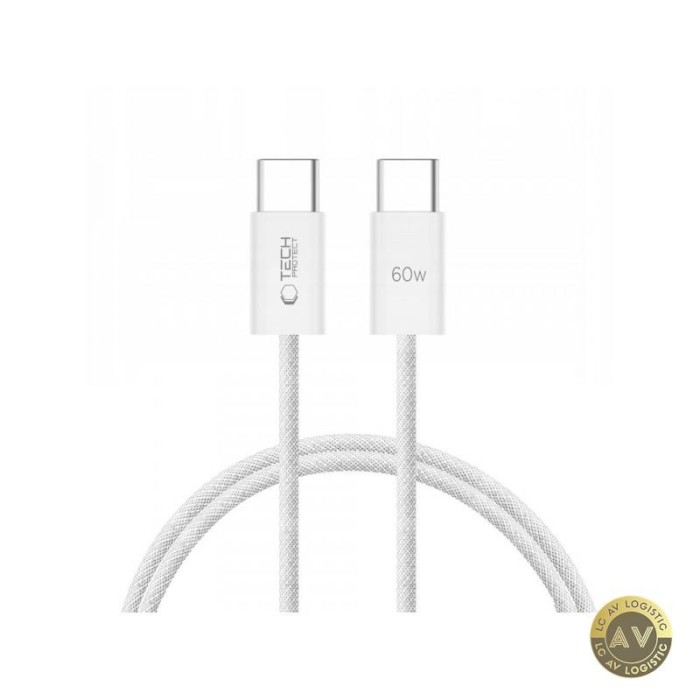Cablu Date si Incarcare USB-C - USB-C Tech-Protect Ultraboost Classic 60W 1m Alb