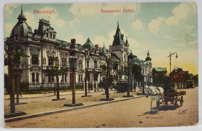 BUCURESTI , BULEVARDUL COLTEI , TRAMVAI CU CAI , CARTE POSTALA , 1908 foto