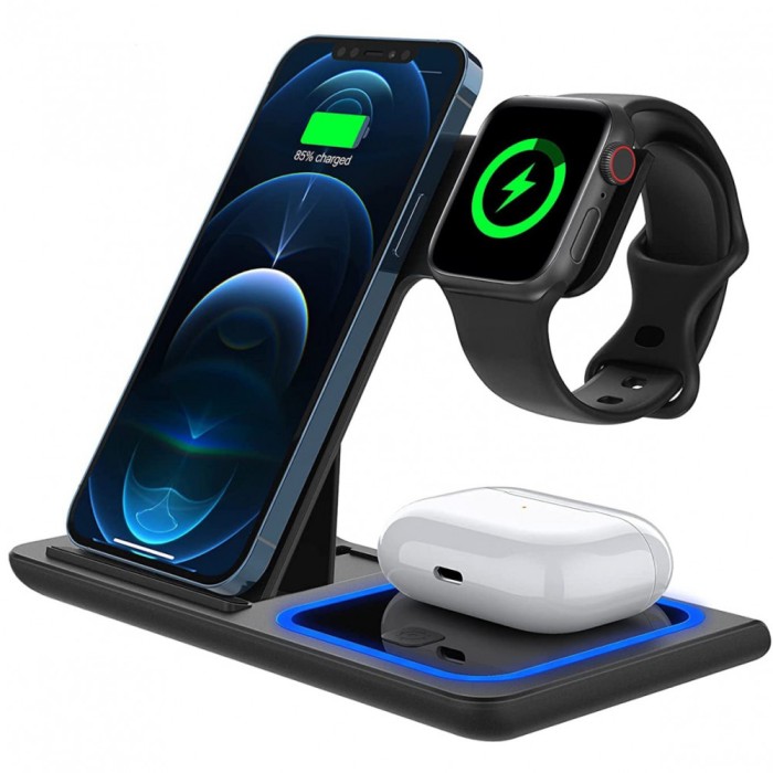 Incarcator wireless flippy, statie incarcare 3 in 1 qi fast charger 15w, incarcare rapida, compatibil cu apple watch toate seriile airpods toate model