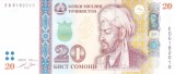 Bancnota Tadjikistan 20 Somoni 2022 - P25e UNC