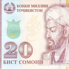 Bancnota Tadjikistan 20 Somoni 2022 - P25e UNC