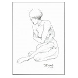 E34. Tablou, Nud rasucit in stil minimalist, grafica tus, ne-inramat, 21 x 29 cm, Cerneala, Miniatural