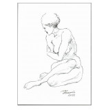 E34. Tablou, Nud rasucit in stil minimalist, grafica tus, ne-inramat, 21 x 29 cm