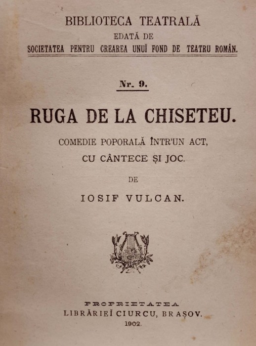 Iosif Vulcan RUGA DE LA CHISETEU Brașov, 1902