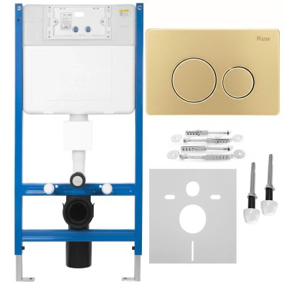 Cadru WC &amp;icirc;ncastrat Rea cu buton I Brush Gold foto