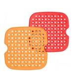 Set 2 covorase din silicon pentru friteuza cu aer, 19.05 x 19.05 cm, silicon, rosu, portocaliu