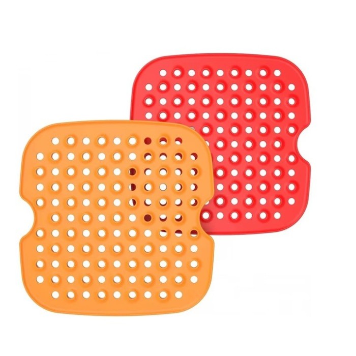Set 2 covorase din silicon pentru friteuza cu aer, 19.05 x 19.05 cm, silicon, rosu, portocaliu