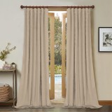 Set draperii din catifea cu rejansa din bumbac tip fagure, Madison, 250x260 cm, densitate 700 g/ml, Linen Cream, 2 buc