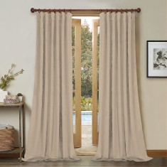 Draperie din catifea cu rejansa din bumbac tip fagure, Madison, 150x210 cm, densitate 700 g/ml, Linen Cream, 1 buc