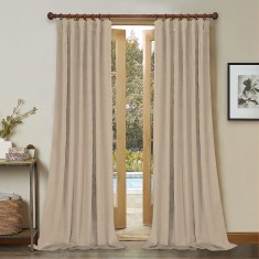 Draperie din catifea cu rejansa din bumbac tip fagure, Madison, 150x240 cm, densitate 700 g/ml, Linen Cream, 1 buc