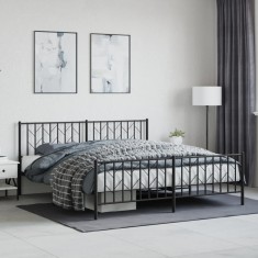 Cadru pat fără saltea, tăblie de picioare negru 180x200cm metal