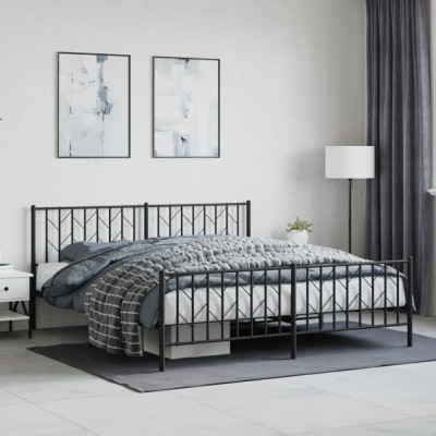 vidaXL Cadru pat fără saltea, tăblie de picioare negru 180x200cm metal 374459 foto