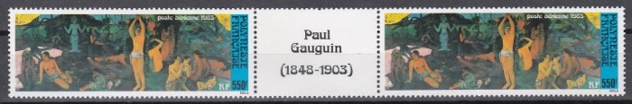 Polinezia Franceza 1985 - Pictura de Gauguin, 2 Serii in Ștaif cu Vinietă, Seria fără vinietă - Cotă 12.50 EURO, MNH