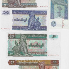 !!! MYANMAR - LOT 1 + 5 + 10 + 20 + 50 KYATS (1995-1997) - UNC / CELE DIN SCAN