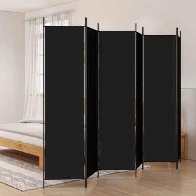 Gossi paravan de camera cu 6 panouri, negru, 300x200 cm, textil foto