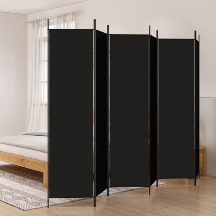 Gossi paravan de camera cu 6 panouri, negru, 300x200 cm, textil