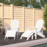 VidaXL Scaune de grădină Adirondack cu taburete, 2 buc., alb, HDPE