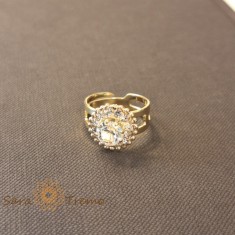 Inel reglabil floare cu cristal chihlimbar placat 18k - origine Brazilia