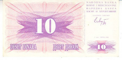 M1 - Bancnota foarte veche - Bosnia si Hertegovina - 10 dinari - 1992 foto