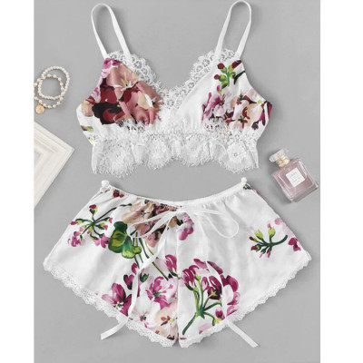 Set pijamale: boxeri si sutien alb cu dantela, marimi S/M, cod produs: 81 foto