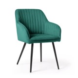Set 6 scaune Florence tapitate cu velur verde smarald, picioare metalice