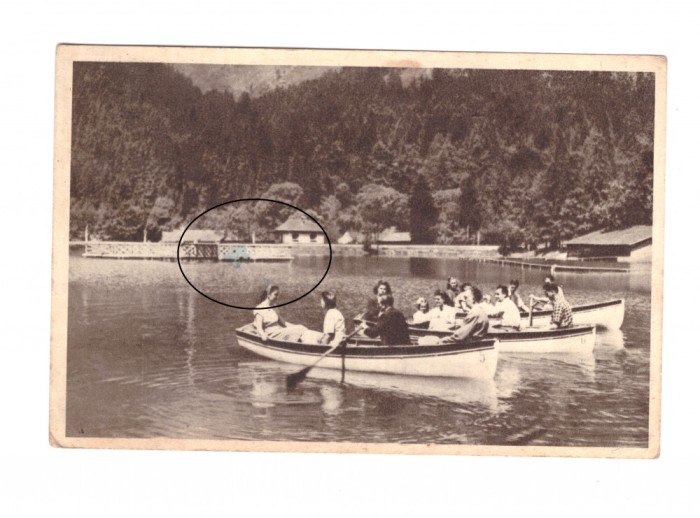 CP Tusnad-Bai - Vedere, RPR, circulata 1957, animata, cu pata de cerneala