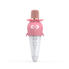 Microfon Karaoke Wireless NeoHGS, Bluetooth, Difuzor, MicroSD, Baterie reincarcabila, Efecte voce, Lumini, Roz