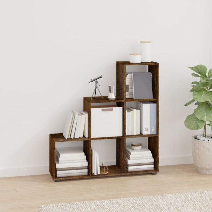 vidaXL Bibliotecă &icirc;n trepte, stejar fumuriu, 107 cm, lemn compozit 342606