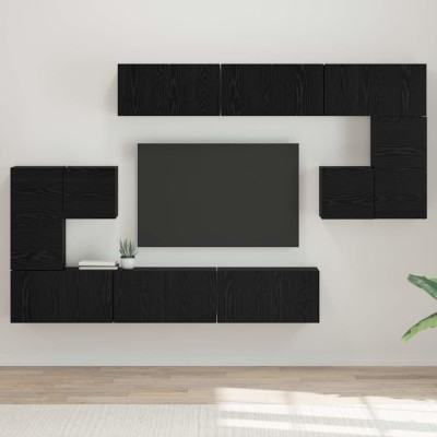vidaXL Set comodă TV 10 pcs Stejar negru 60 x 30 x 30 cm Lemn compozit foto