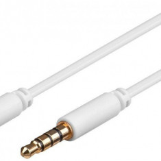 Cablu conector slim aurit Jack 4 pini 3.5 mm tata - 3.5 mm tata 1m alb cupru 4 contacte Goobay