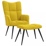 VidaXL Scaun de relaxare cu taburet, galben muștar, catifea