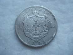 ROMANIA - 1 LEU 1894 , AG835, CAROL I , LCP1.64 foto