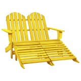Scaun de grădină Adirondack 2 locuri &amp; otoman galben, lemn brad