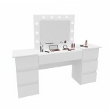 Masa de toaleta/machiaj, alb, cu oglinda si LED-uri, Antonia, 155x42x135 cm