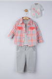 Set Blugi, Tricou si Camasa in Carouri, Gri, 6-9 luni 74, Gri, 6-9 luni, Tongs Baby