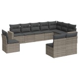 Cumpara ieftin Set mobilier de gradina cu perne, 10 piese, gri, poliratan