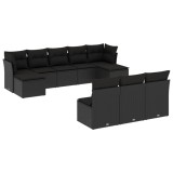 Cumpara ieftin Set canapele de gradina cu perne, 10 piese, negru, poliratan